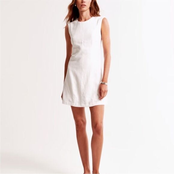 Abercrombie & Fitch Dresses & Skirts - Abercrombie & Fitch A&F High Neck Linen Blend Cutout Back Mini Dress NWT Beige